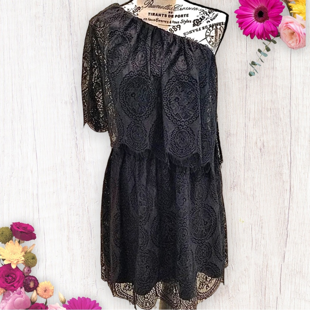 WAYF Nordstrom One Shoulder Lace Black Dress Size Small NWOT